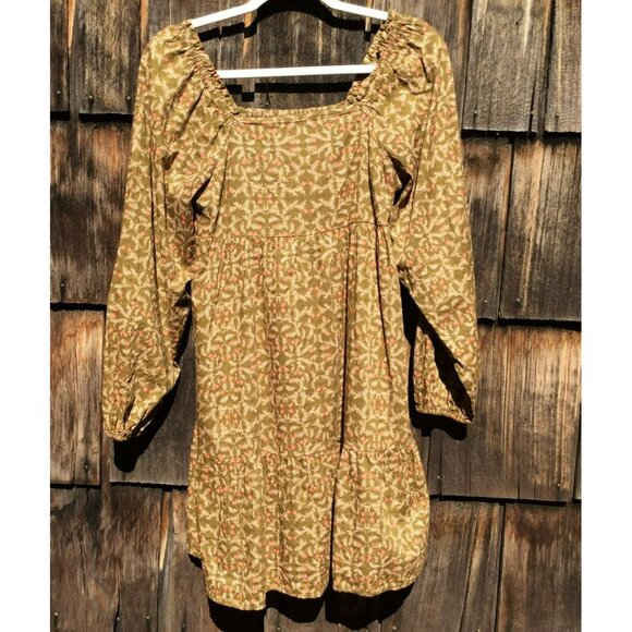 Universal Threads Women XS Mini Dress Floral Long Sleeve Green Pink Boho Prairie - Picture 2 of 12